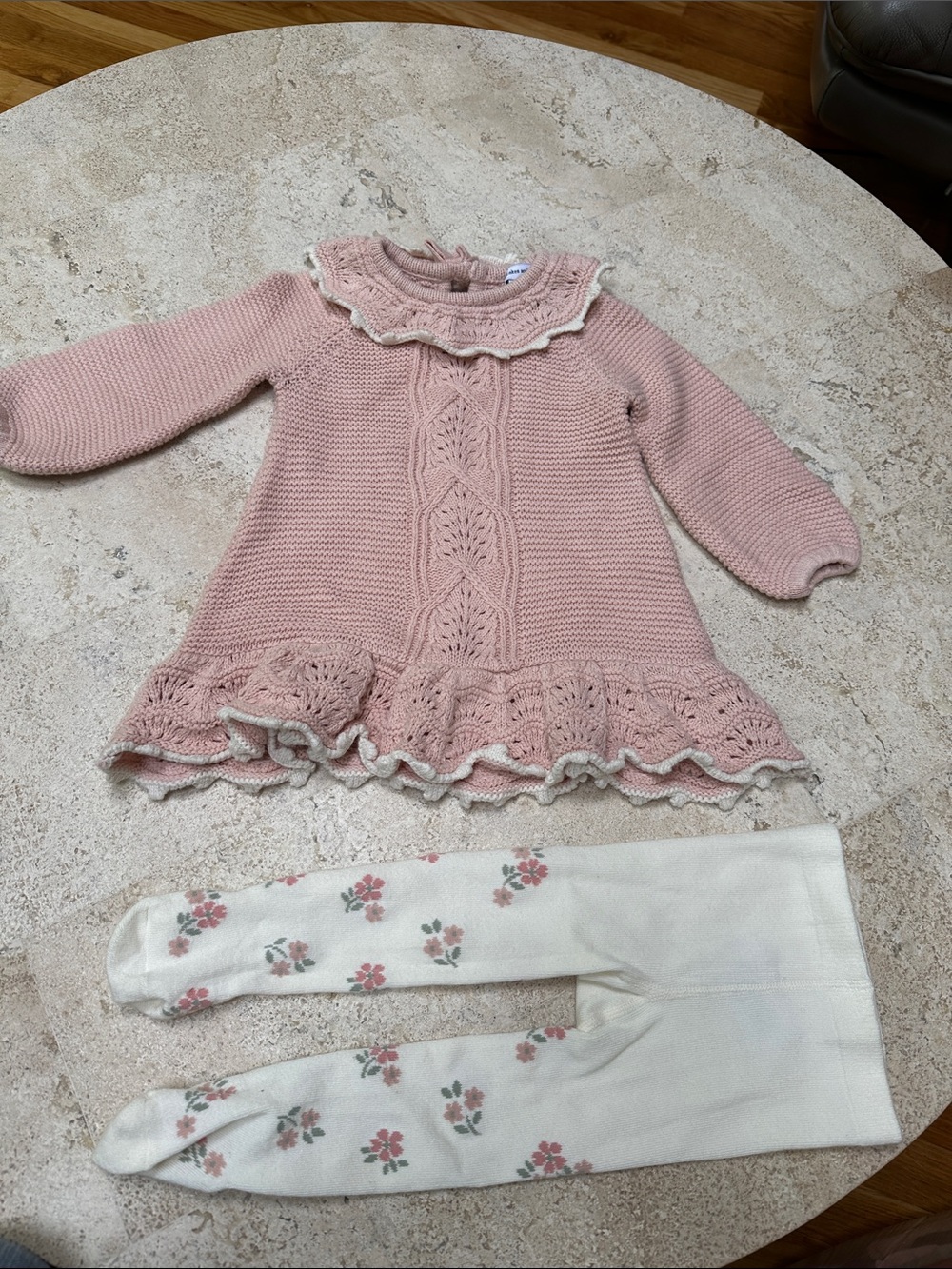 cupcakes & cashmere Pink Knit Dress and Floral Tights Set
